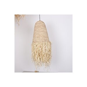 Bambu & Hasır Saçaklı Handmade Salon Yatak Odası Antre Dekoratif Sarkıt Avize, Aydınlatma 37x100cm