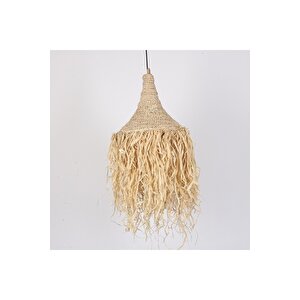 Bohem Etnik Doğal Hasır Doğal Rafya Bambu & Rattan Handmade Dekoratif Sarkıt Saçaklı Avize 45x80cm