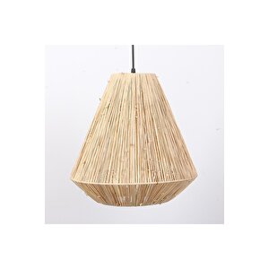 %100 El Yapımı Bohem Doğal Rafya Hasır Tasarım Bambu Kağıt Sargılı Örme Püsküllü Sarkıt Avize 35x40