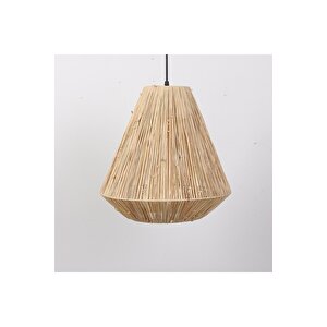 %100 El Yapımı Bohem Doğal Rafya Hasır Tasarım Bambu Kağıt Sargılı Örme Püsküllü Sarkıt Avize 35x40