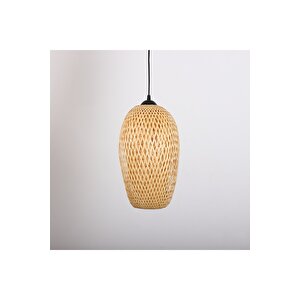 %100 El Yapımı Bohem Doğal Rafya Hasır Rustik Bambu Retro Saçaklı Püsküllü Üçlü Aplik Avize 23x37cm