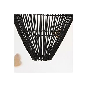 Bambu &rattan Salon Yatak Odası Antre Ahşap Sarkıt Tekli Siyah Avize Tasarım Aydınlatma 35x67cm