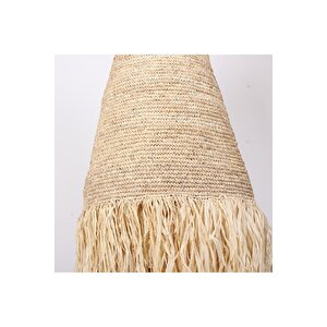 Bambu & Hasır Saçaklı Handmade Salon Yatak Odası Antre Dekoratif Sarkıt Avize, Aydınlatma 45x115cm