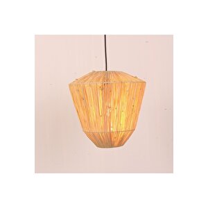 %100 El Yapımı Bohem Doğal Rafya Hasır Tasarım Bambu Kağıt Sargılı Örme Püsküllü Sarkıt Avize 30x30