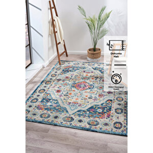 Konfor Vintage 7657 Mavi Klasik Eskitme Dokuma Halı 100x200 cm