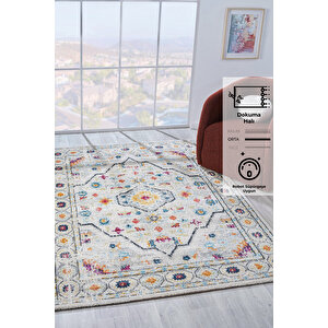Konfor Vintage 7655 Beyaz Gri Klasik Eskitme Dokuma Halı 200x290 cm