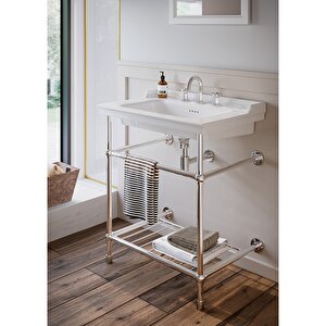 Vitra Valarte 7802b003-6174 Etajerli Lavabo, Metal Ayaklı, 80 Cm, Beyaz