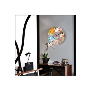 Renkli Ters Çalışan Aynadan Okunan 35cm Bombe Camlı Duvar Saati
