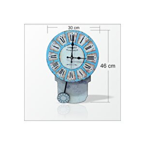 46cm Sallanır Sarkaçlı Şahküllü Mavi Retro Vintage Duvar Saati