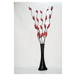 60 Cm Siyah Desenli Vazo 5 Adet Kırmızı Üzüm Çiçekler