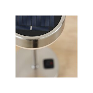Metal Güneş Enerjili Solar Mat Krom Masa Üstü Lambası Mini Abajur Aydınlatma 26x11cm