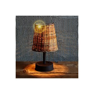 Bambu & Rattan Masa Lambası Dekoratif Kahve Ayaklı Güneş Enerjili Solar Lamba Aydınlatma 24x14cm