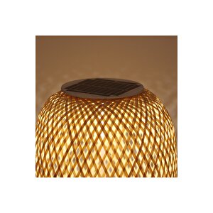 Bambu Dekoratif Siyah Ayaklı Ve Kahverengi Şapkalı Güneş Enerjili Solar Lamba Aydınlatma 26x15cm