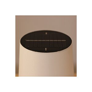 Metal Güneş Enerjili Solar Lamba Siyah Ayaklı Ve Beyaz Güneş Panelli Masa Üstü Lambası 21x12cm
