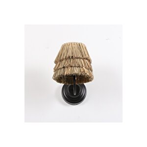Bohem Doğal Rafya Hasır Bambu Saçaklı Siyah Kol Denizsazı El Yapımı Aplik 20x25