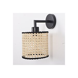 Bohem Doğal Rafya Hasır Bambu Saçaklı Siyah Kol El Yapımı Hazeran Aplik 17x20cm