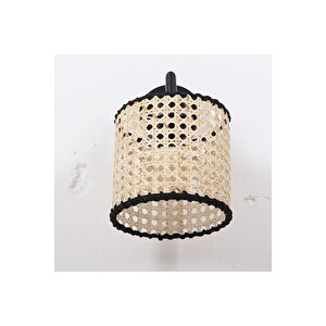 Bohem Doğal Rafya Hasır Bambu Saçaklı Siyah Kol El Yapımı Hazeran Aplik 17x20cm