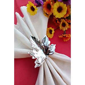 6 Adet Amazon Gümüş Çınar Yaprağı Metal Peçete Halkası - Napkin Ring
