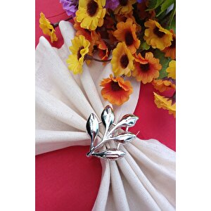 6 Adet Gümüş Sarmaşık Metal Peçete Halkası - Napkin Ring - Table Decor