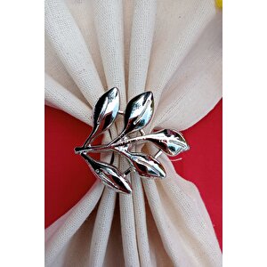 6 Adet Gümüş Sarmaşık Metal Peçete Halkası - Napkin Ring - Table Decor