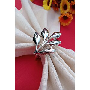 6 Adet Gümüş Sarmaşık Metal Peçete Halkası - Napkin Ring - Table Decor