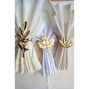 Gold Flower Set- 6 Parça Zeytindalı - Lotus - Çınar Metal Peçete Halkası