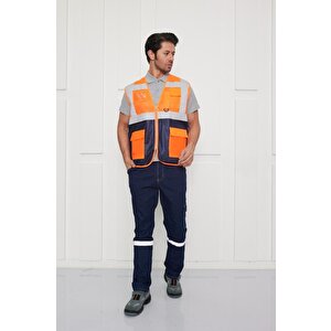 Orange Safety Mühendis Tipi İkaz Yeleği Turuncu-lacivert