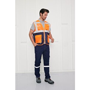 Orange Safety Mühendis Tipi İkaz Yeleği Turuncu-lacivert