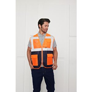 Orange Safety Mühendis Tipi İkaz Yeleği Turuncu-lacivert