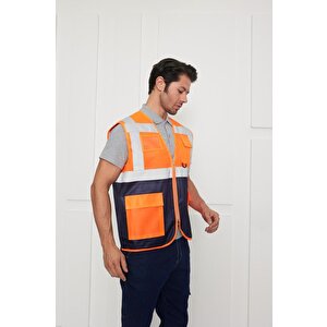 Orange Safety Mühendis Tipi İkaz Yeleği Turuncu-lacivert