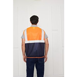 Orange Safety Mühendis Tipi İkaz Yeleği Turuncu-lacivert