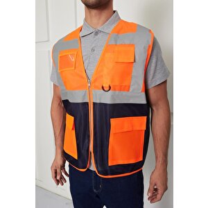 Orange Safety Mühendis Tipi İkaz Yeleği Turuncu-lacivert