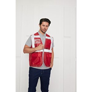 Orange Safety Mühendis Tipi İkaz Yeleği Kırmızı