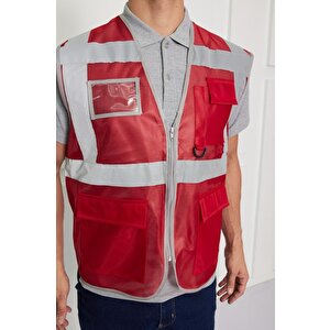 Orange Safety Mühendis Tipi İkaz Yeleği Kırmızı