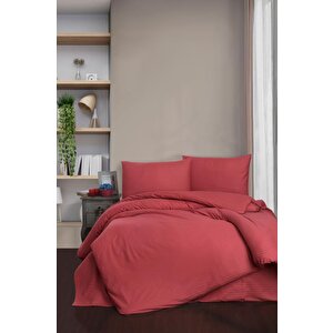 Çift Kişilik Nevresim Takımı Pamuk Saten Çizgili %100 Pamuk 200*220 - Bordo