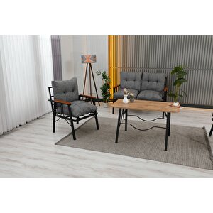 Rüya, 2+1+1 Bahçe-Balkon Mobilyası, Gri, Süngerli