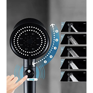 5 Fonksiyonlu Stop Düğmeli Duş Başlığı, 150 Cm Duş Hortumu Ve Mafsal Seti