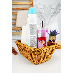 Rattan Banyo Ve Makyaj Organizer Sepeti Dikdörtgen Düzenleyici 22 Cm Kahverengi