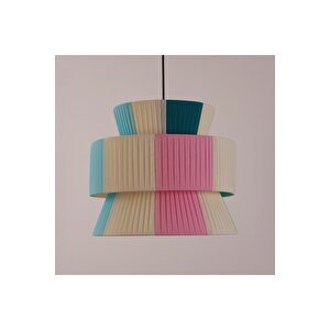 Japandi, Retro Eklektik Boho, Iskandinav Pileli Krep Turkuaz Pembe Krem Yeşil Kumaş Avize 35*30cm