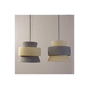 Japandi, Retro Eklektik Boho, Bohem Afrikan,iskandinav Pileli Krep Krem Gri Kumaş 2li Avize 35*30cm