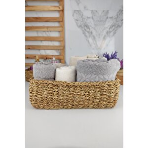 Hasır Banyo Ve Makyaj Organizer Sepeti Dikdörtgen Düzenleyici 38 Cm Kahverengi