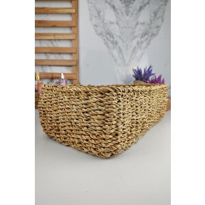 Hasır Banyo Ve Makyaj Organizer Sepeti Dikdörtgen Düzenleyici 38 Cm Kahverengi