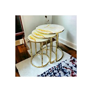 3'lü Zigon, Sarı Mermer Desenli, Gold Metal