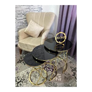 Rüya Model Zigon Sehpa Gold Ayak Siyah Cam