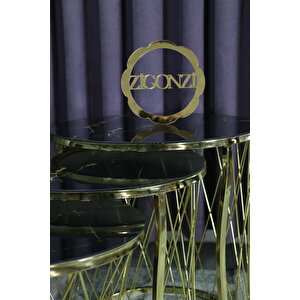 Hasır Model Zigon Sehpa Gold Ayak  Şimşek  Desen  Cam