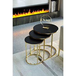 Zigon Sehpa Parlak Gold Metal Ayaklı Üst Tabla Mdf 3’lü