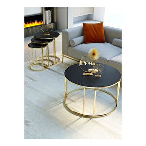 Zigon Sehpa Parlak Gold Metal Ayaklı Üst Tabla Mdf 3’lü