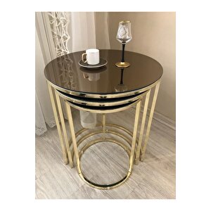 Yıldız 3 Lü Zigon Sehpa Gold Ayak Bronz Ayna