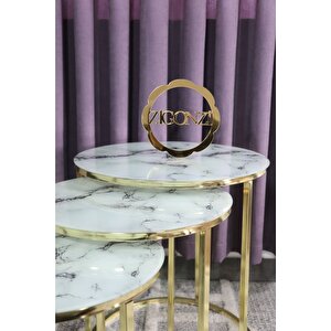 C ZİGON SEHPA  GOLD AYAK BEYAZ SİYAH MERMER DESEN CAM