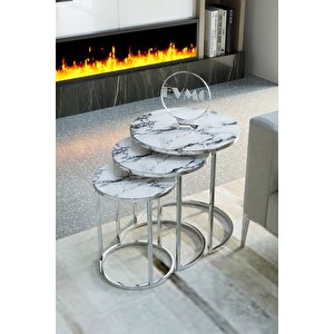 Üçlü, Gümüş Metal Beyaz Mermer Desen